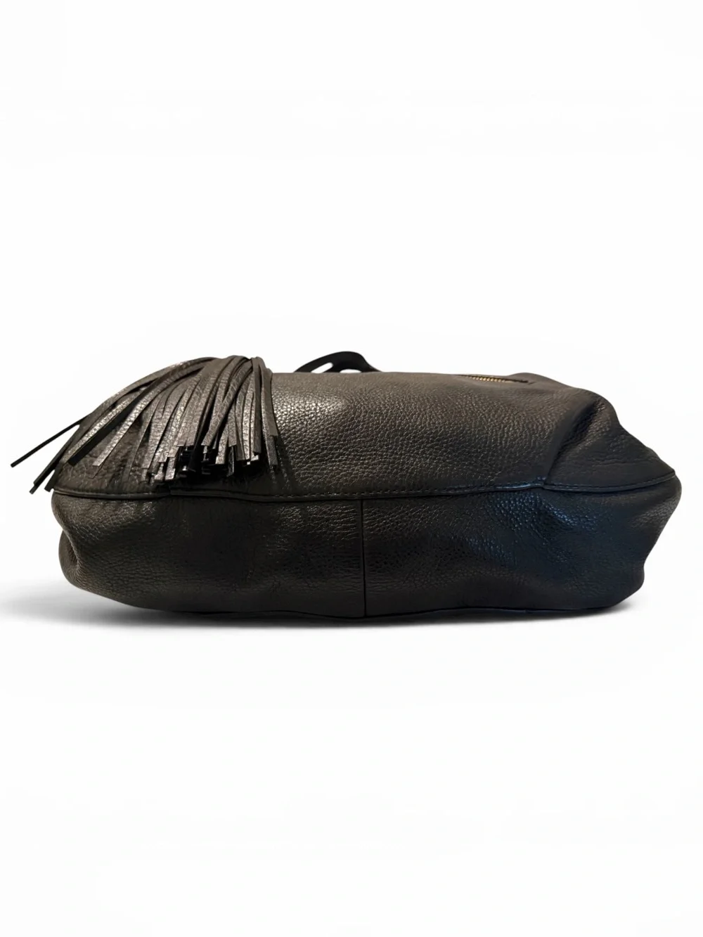 MICHAEL MICHAEL KORS Large  Black Pebble Leather Charm Tassel Hobo Shoulder Bag